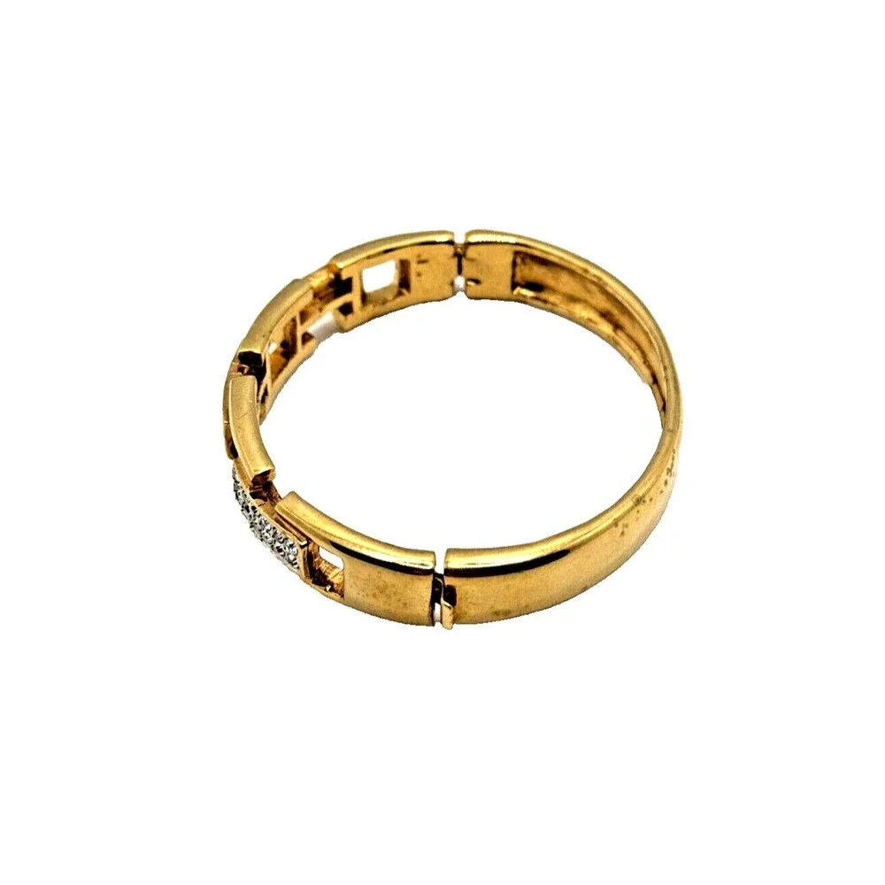 Rhinestone Link Bangle Bracelet Gold Tone Statement Hinged Runway Jewelry 7